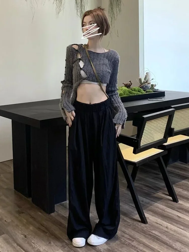 Pantaloni da donna elastici a vita alta stile giapponese unisex retrò studente primavera Harajuku baggy dritto streetwear solido Mujer fidanzato