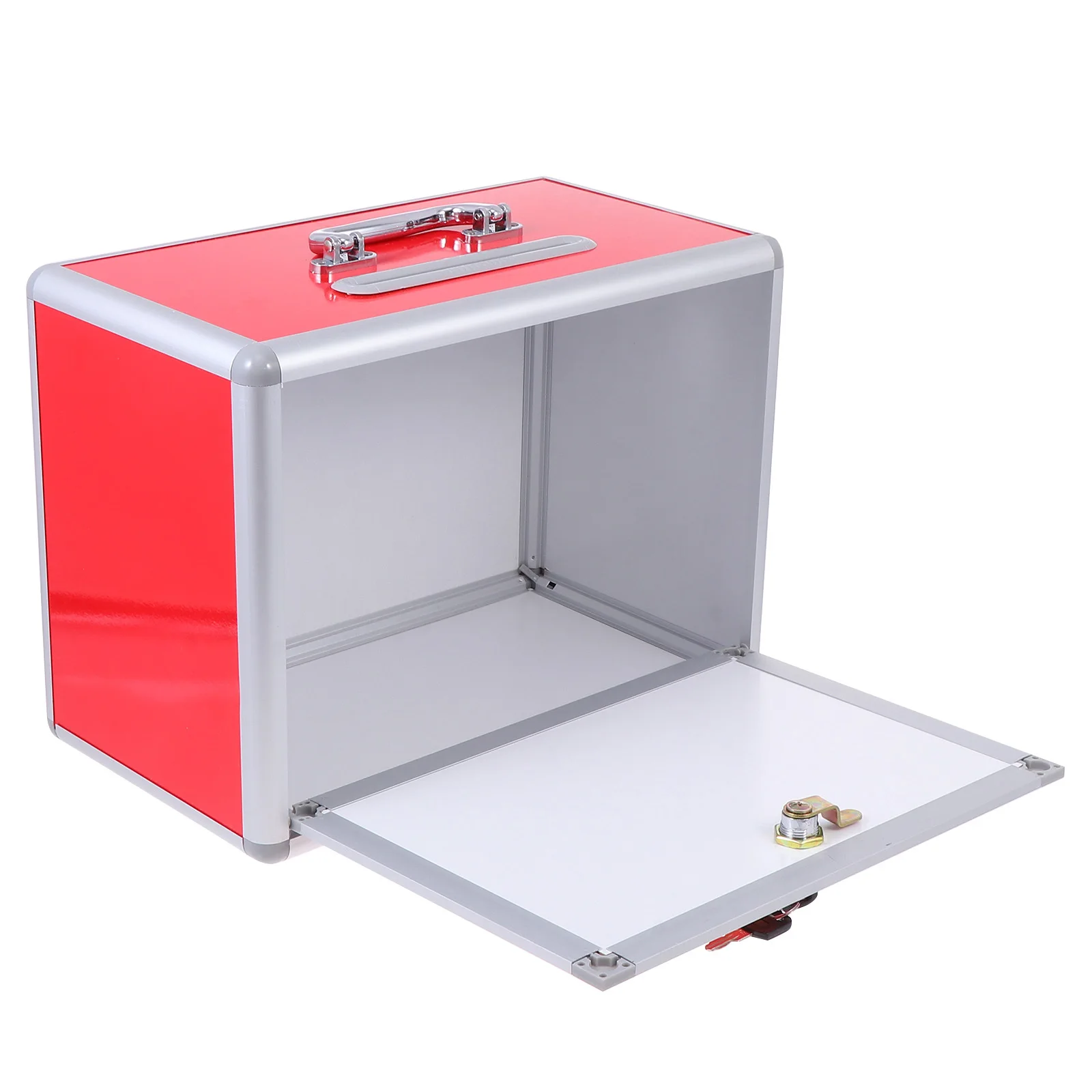 1 szt. Czerwona Przenośna Skrzynia Wyborcza z Aluminiowymi Krawędziami Praktyczna Wielofunkcyjna Jasna Świąteczna Skrzynia na Głosy Skrzynia do Zbierania Głosów