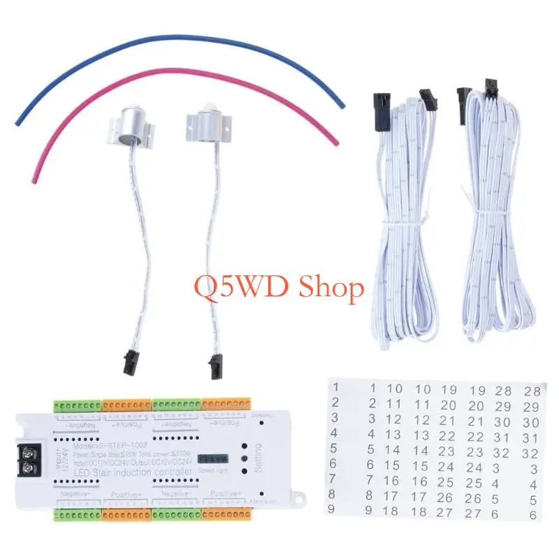 Q5WD Automatic Cascaded Stair Light Controller 32 Channels Stair Light Controller Ladder Step Light Controller