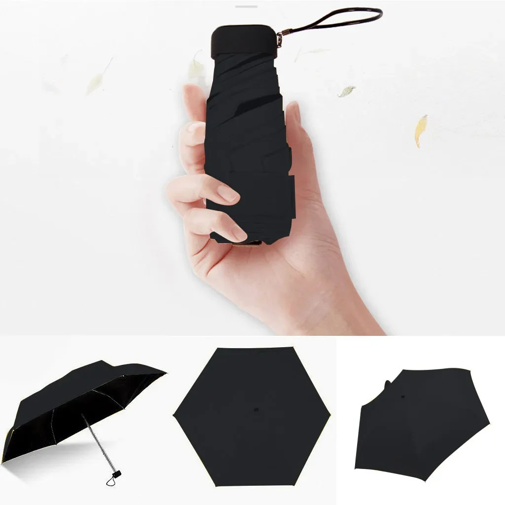 Umbrella Flat Lightweight Parasol 5 Folding Sun Mini Foldable Umbrella Couple Short Handle Wind Durable Resistant Umbrella