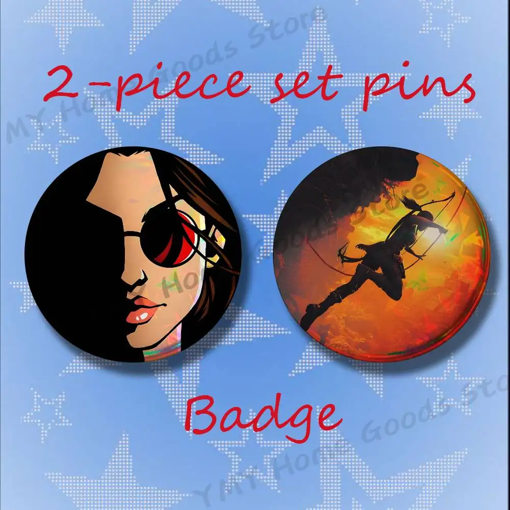Game Figure L-Lara Croft Cute Brooches for Backpack Accessories 25 32 44 58 75mm Round 2-piece set Free Mix