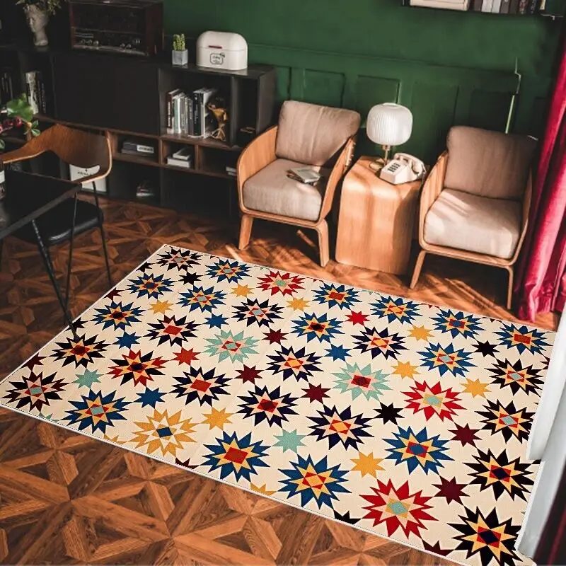 Retro Ins Bohemian Carpet Living Room Decorated Gorgeous Nordic Style Rug Bedroom Simple Luxury Floor Mat Easy To Clean Non-slip