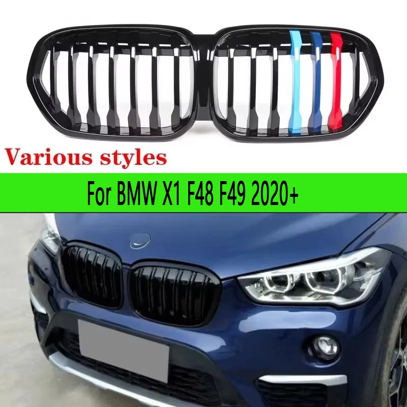 

For BMW X1 F48 F49 2020+ M Style Kidney Grille Glossy Black ABS Color Plastic Front Bumper Auto Decor Grill body kit