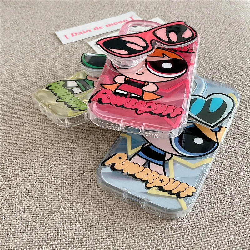 Cute Cartoon Powerpuff Girls sunglasses Cover for iPhone 11 12 13 14 15 Pro Max Plus X XS XR Soft Tpu Phone Case