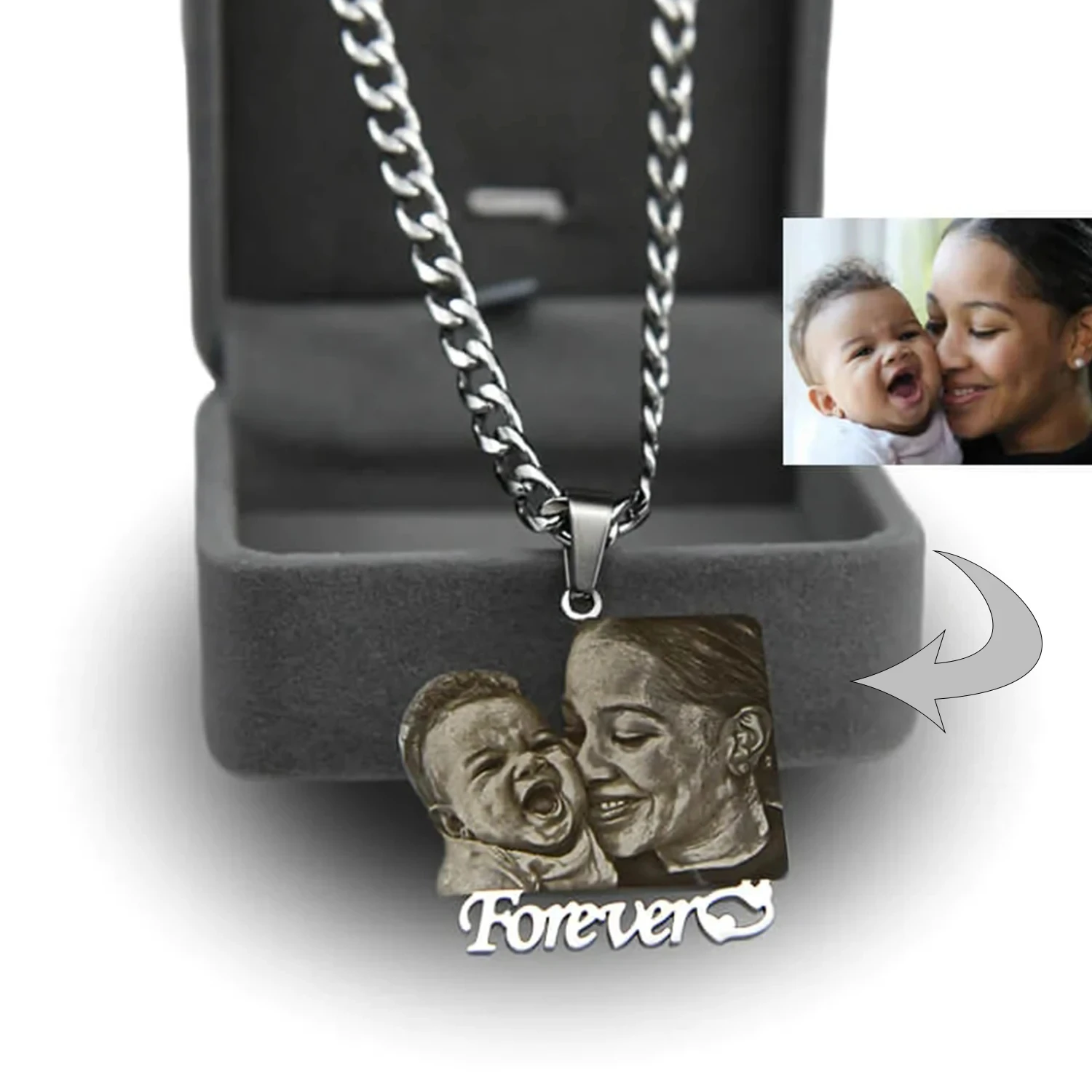 Personalized  Gift Custom Photo Engraved Necklace Custom Photo Pendant Family Jewelry Gifts Free Jewelry box