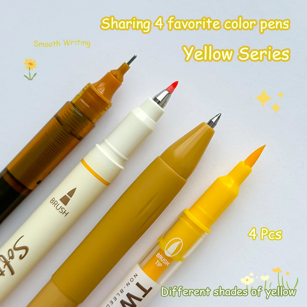 4Pcs/Set Colorful Gel Pens Calligraphy Pens 0.5mm Fine Drawing Pens Markers Retro Multi-tip Fine Line Drawing Pens