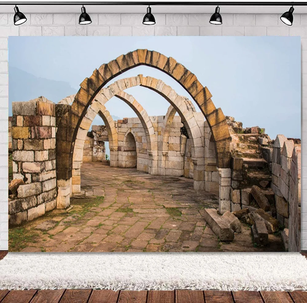 Greek Ancient Roman Buildings Photography Backdrop Stone Archway Ruins Culture Landmark Background Travel Scenery Room Decor