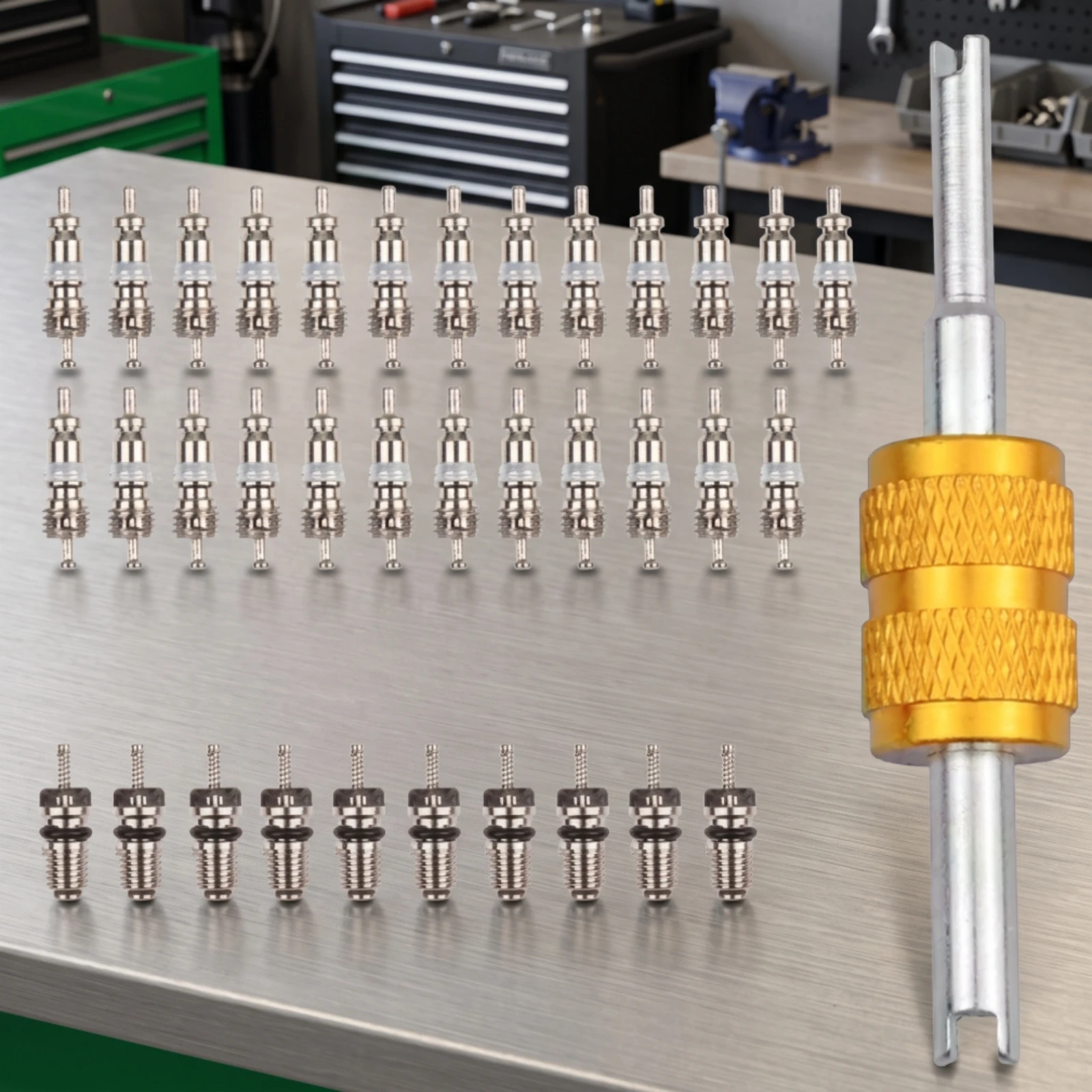 36 Pieces Valve Core Kit with Remover Tool Refrigeration Valve Core Kit Anti-Skid Long-Lasting for Mechanics, Garage, Workshop