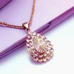585 purple gold plated 14K rose gold new shiny creative water drop pendant neckalce for woman heavy sense fashion party jewelry