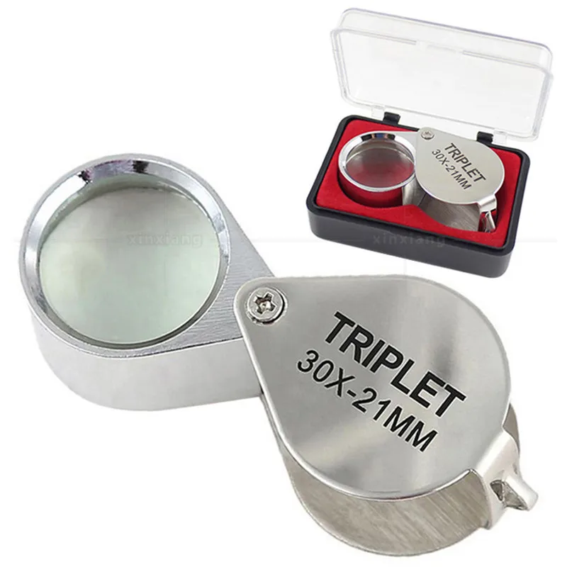 10x 20x 30X 21mm High Magnification Metal Blinds Folding Glass Lens Small Portable Jewelry Label Identification Magnifying Glass