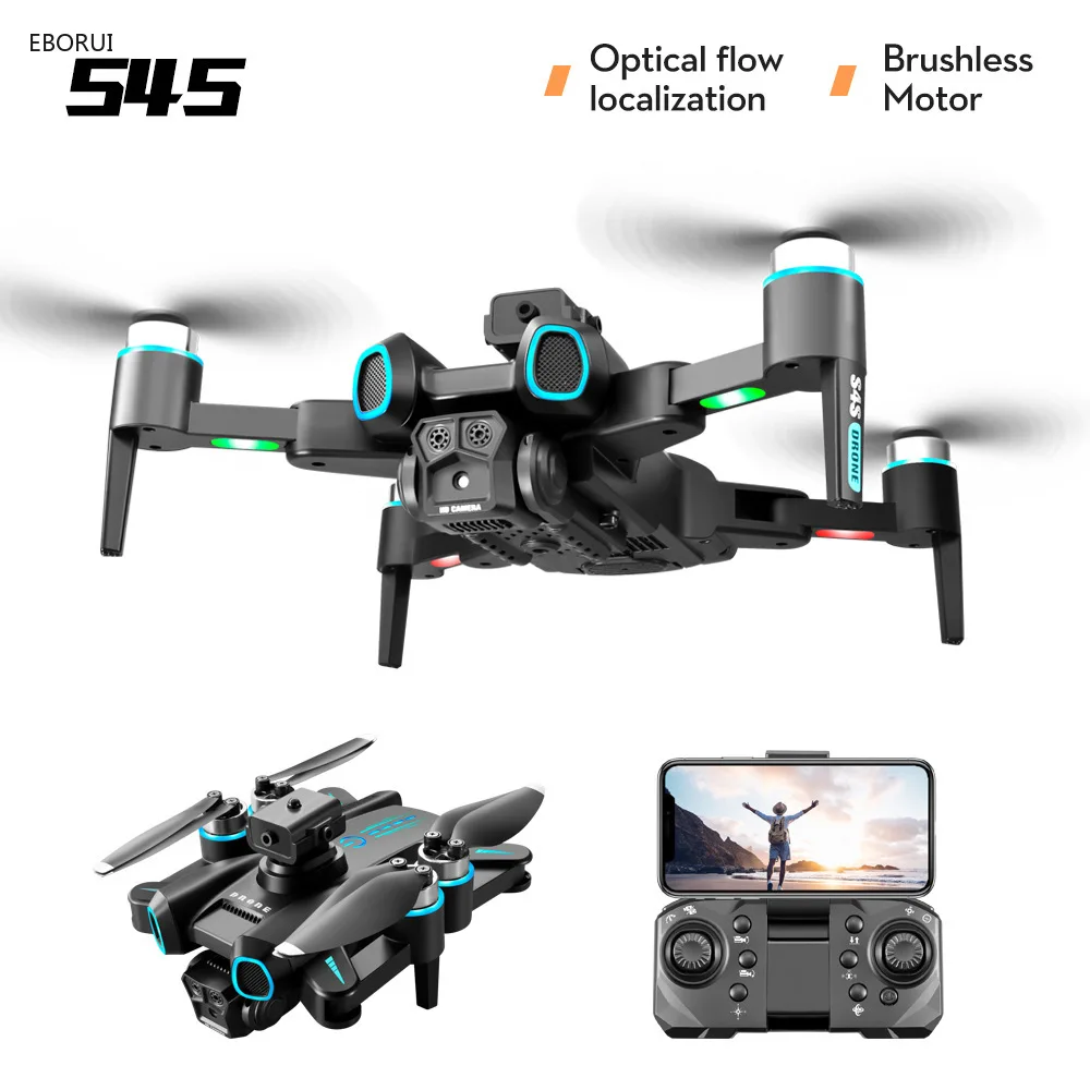 EBORUI S4S Brushless Motor RC Drone w/ Colorful Lights Optical Flow WIFI FPV 8K EIS HD Camera Obstacle Avoid RC Quadcopter Drone