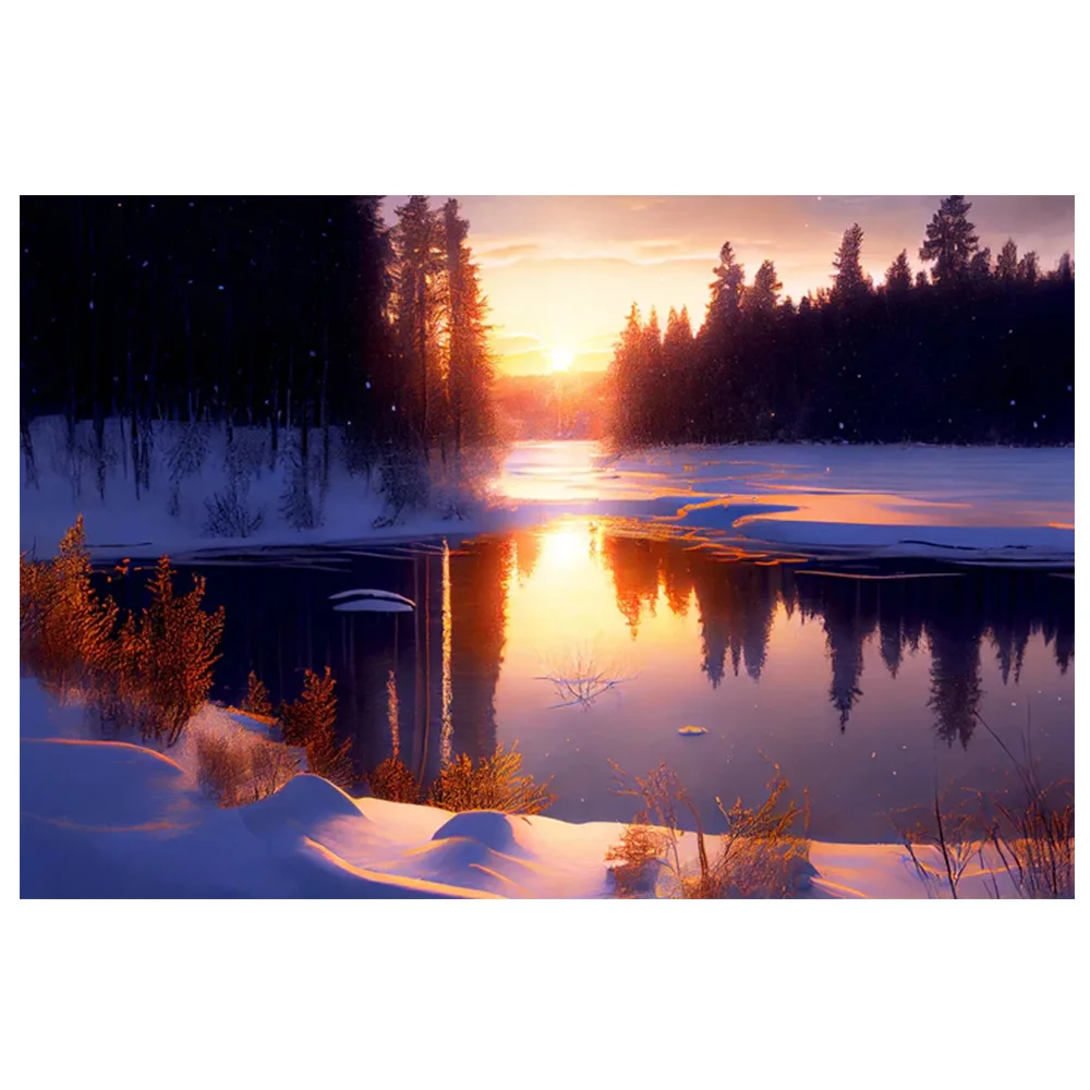 

5D Hot Sale Diamond Painting New product DIY mosaic Sunset on a frozen lake Cross stitch Living Room and Bedroom Decorative Gift