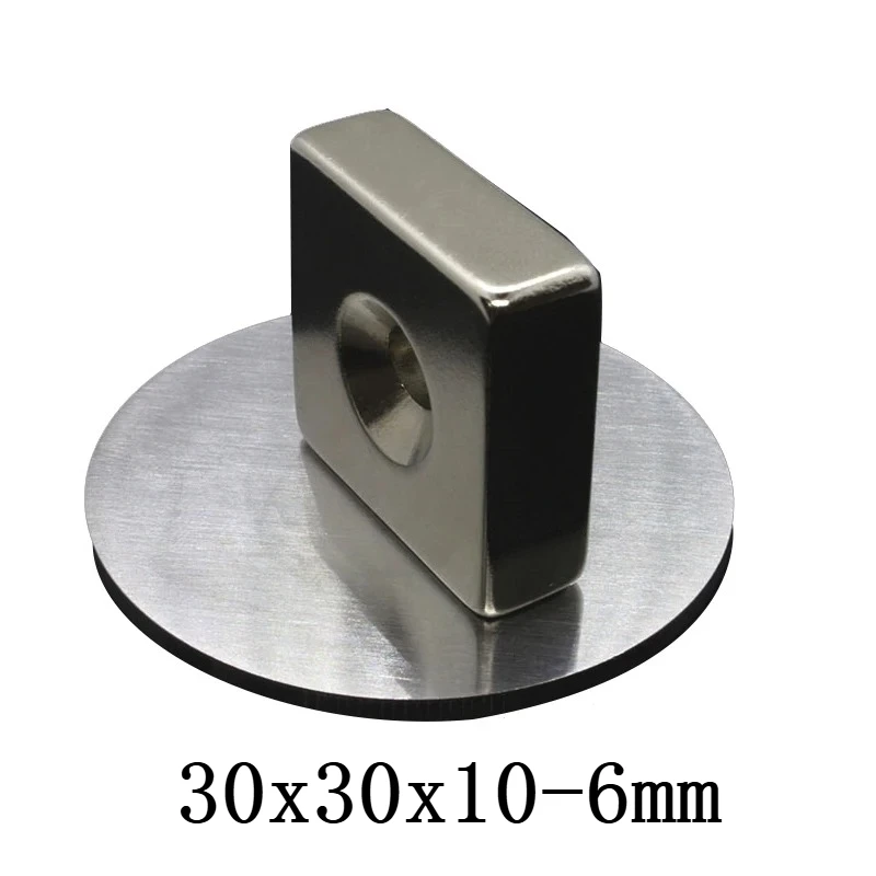30x30x10-6 Strong Quadrate 30*30*10mm magnet holes 6mm Powerful NdFeB Magnets  Block Rare Earth Magnets 30x30x10-6mm