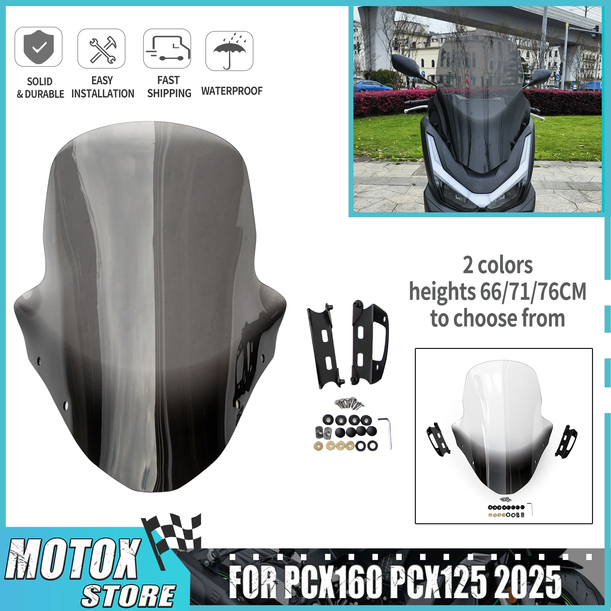 

66cm/71cm/76cm Windshield Fit for 2025 HONDA PCX160 PCX125 PCX 160 125 Motorcycle Wind Deflectors Windscreen