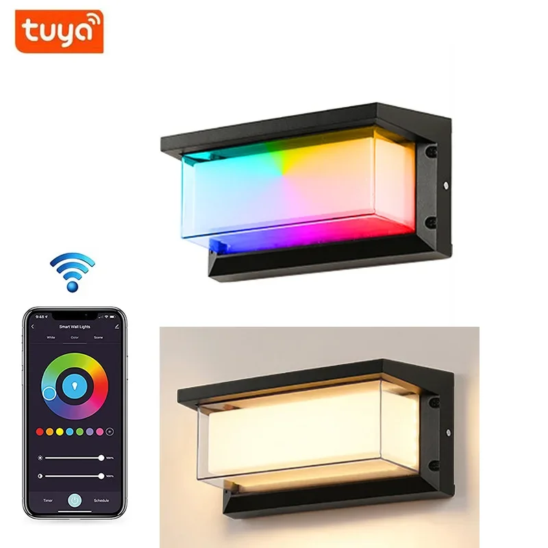 Tuya APP Outdoor Wall Light LED IP65 Waterproof WiFi RGB Dimming Double Lampshade Garden Wall Decoration Sconce Porch Light