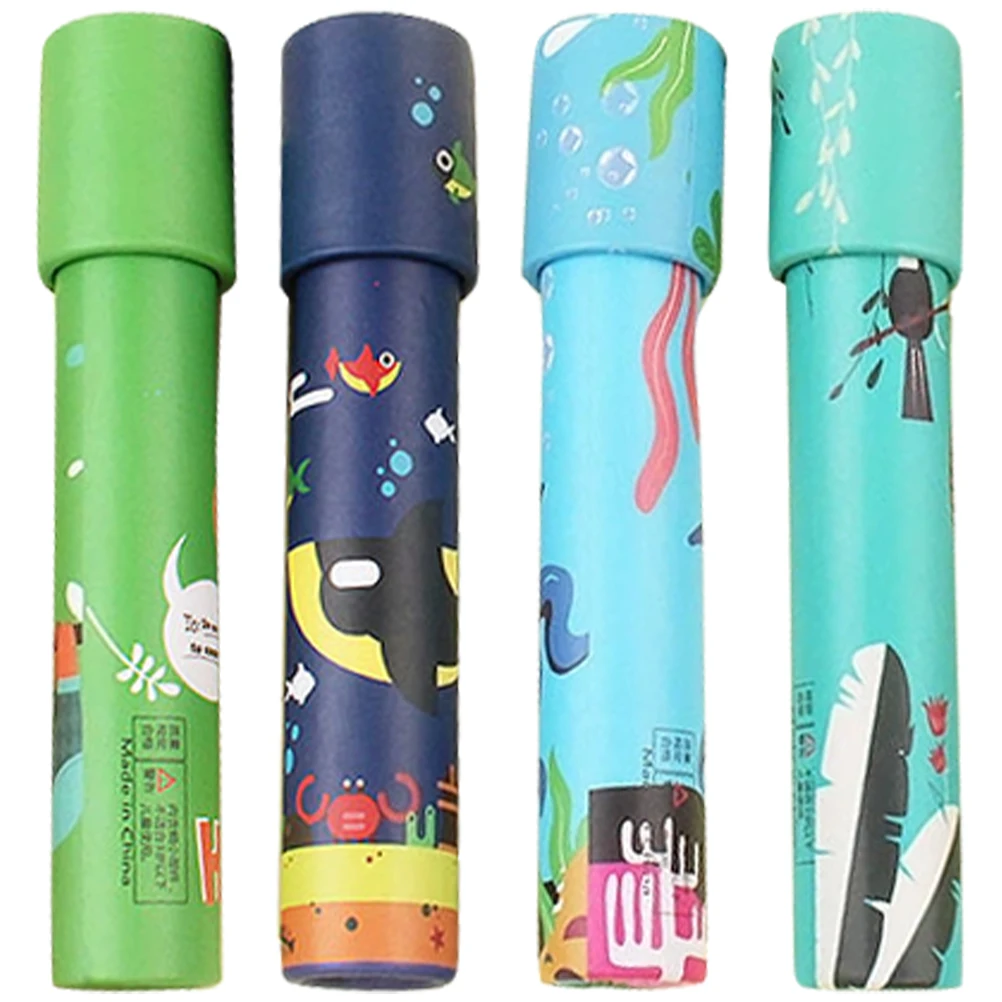 Caleidoscópio giratório portátil, 4 unidades, brinquedos infantis para crianças, kalidescópios de papel