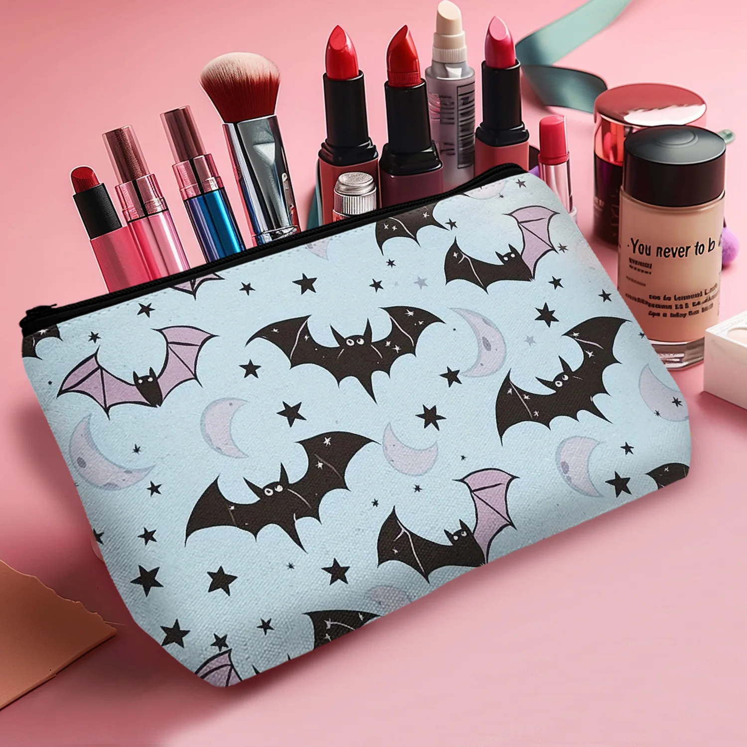 1Pc Halloween Bat Travel Funny Makeup Bag Cosmetic Bag Toiletry Storage Bag For Women Outdoor Portable Fashion 8.66x5.51Inch_a