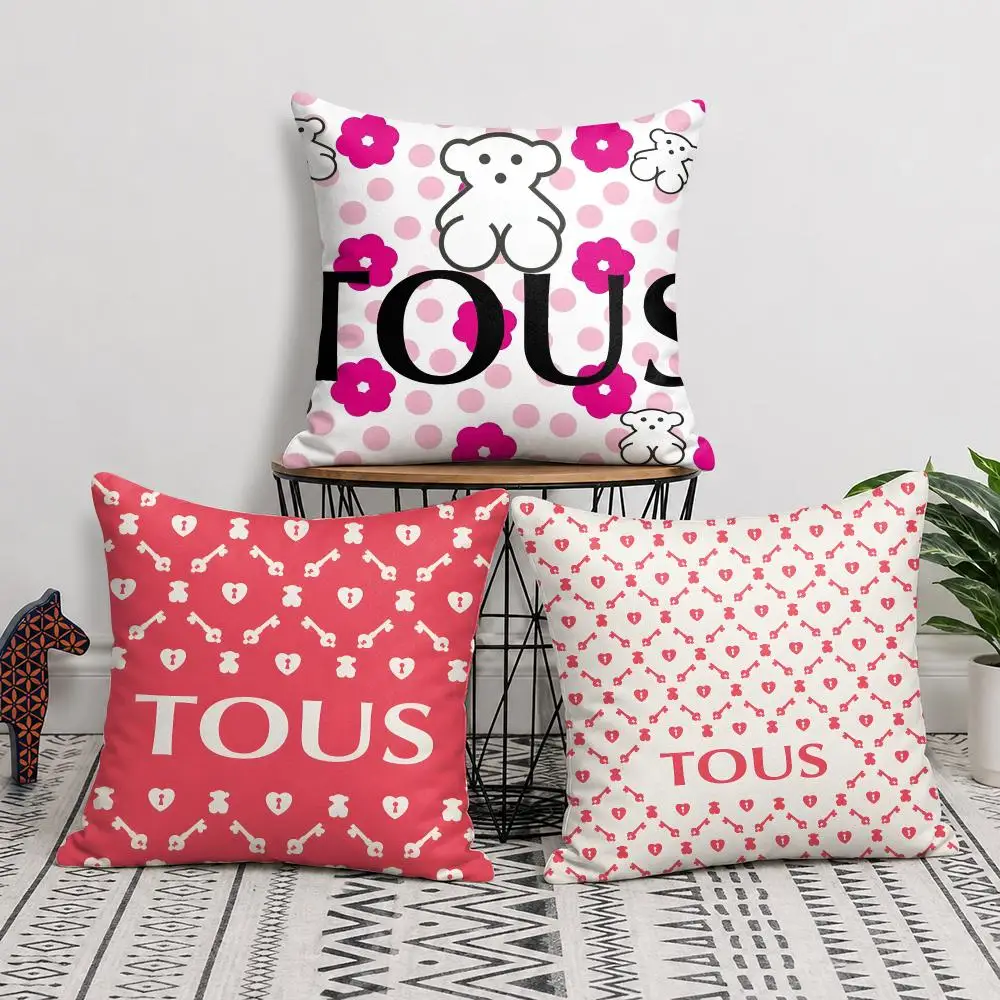 Fashion Logo T-tous Cushion Cover Double-Sided Plush Sofa Pillow Covers Organic Breathable Invisible Zipper
