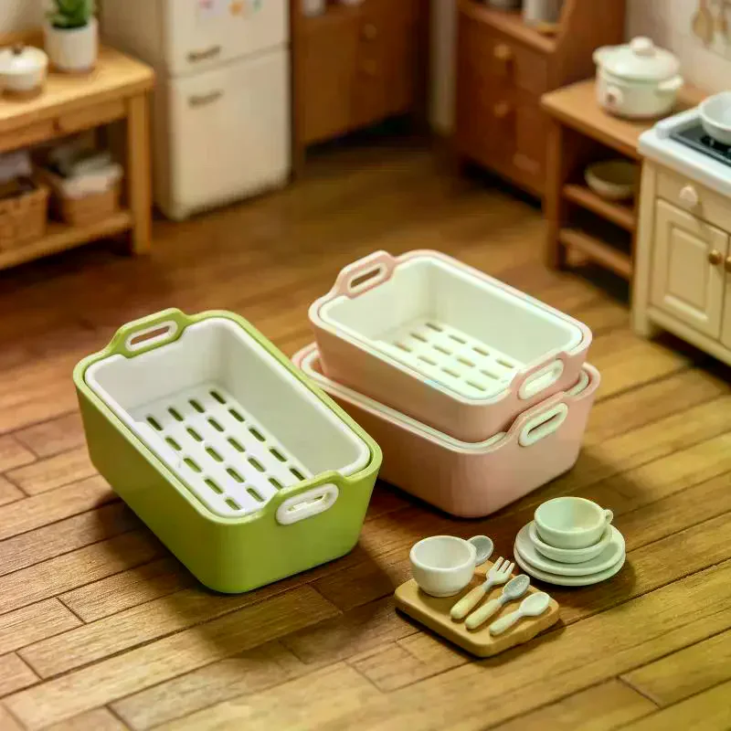 1 Set 1:12 Scale Dollhouse Sink Organizer With Removable Tray Miniature Kitchen Drain Basket For Mini Kitchen Decor