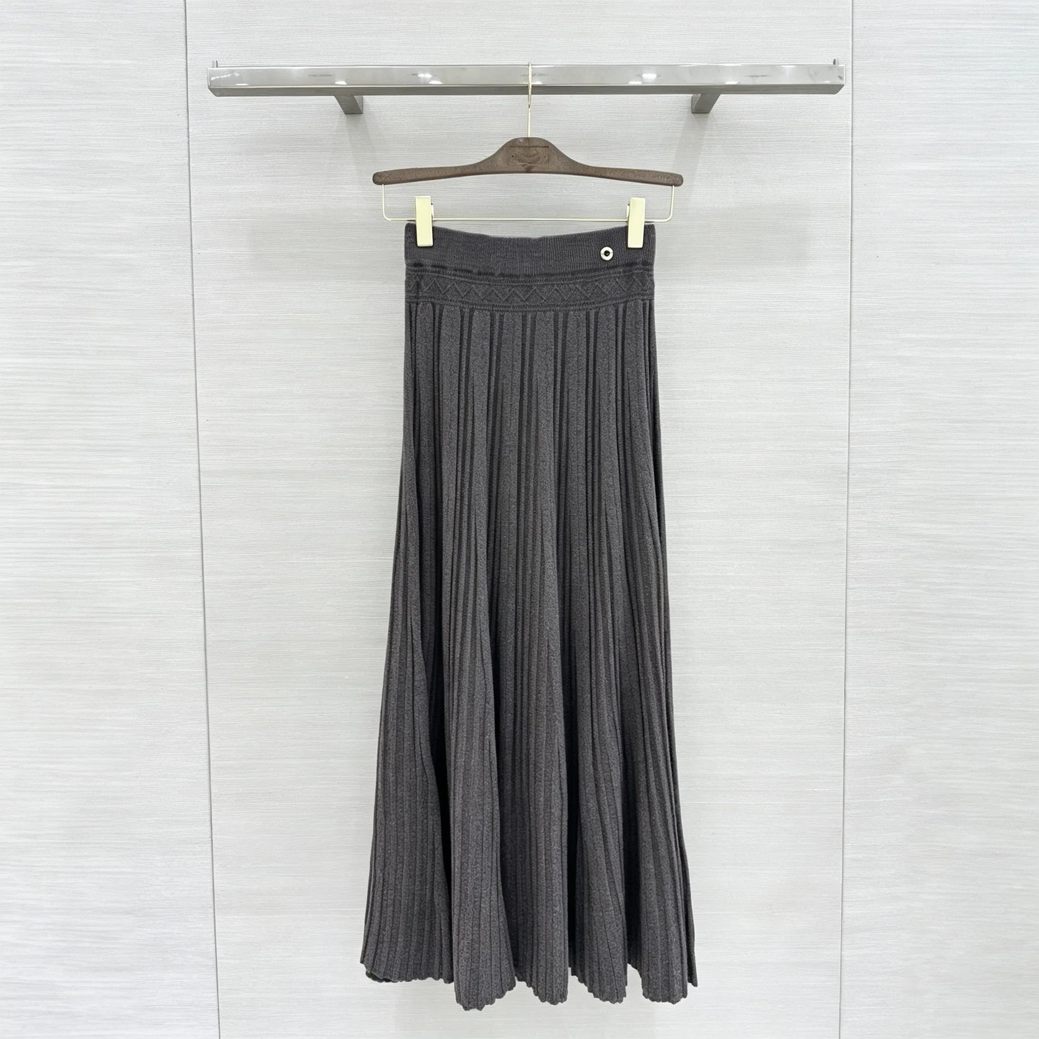 High Waist Pleated Knit Maxi Skirt Elegant A‑Line Long Skirt