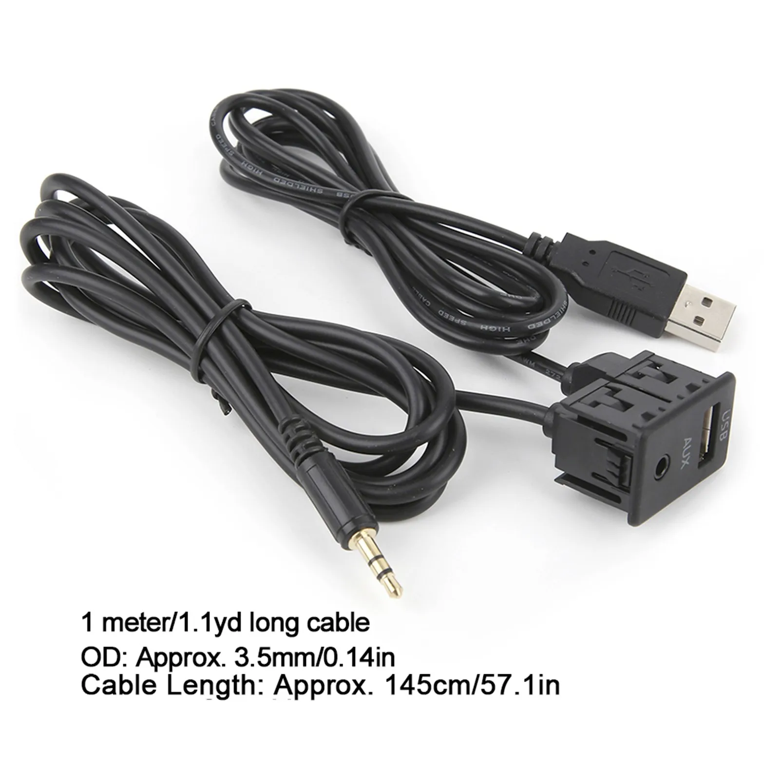3.5mm AUX Extension Cable Adapter Flush Mount USB Port Headphone Jack Panel Mounting for Car Boat