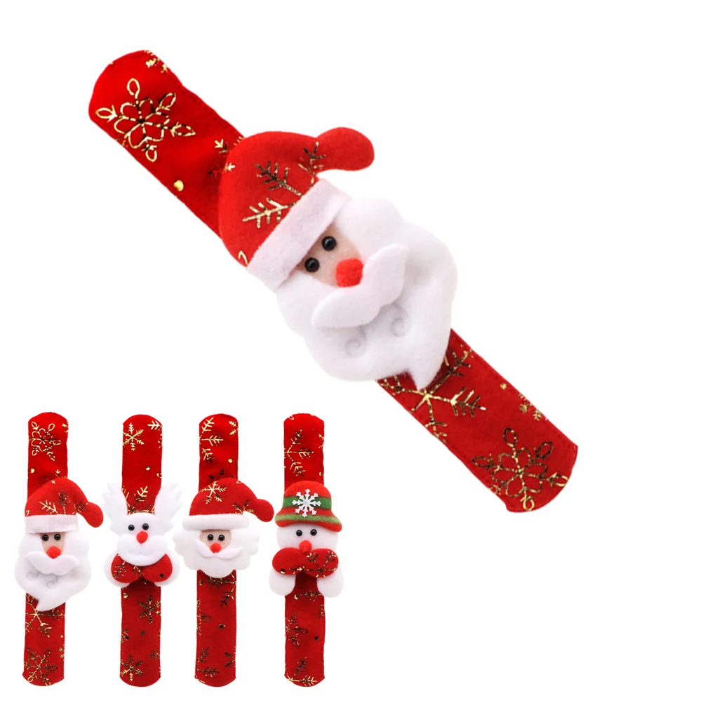 Cartoon 3D Santa Claus Snowman Elk Slap Bracelet Snowflake Gold Stamping Wristband For Kids Boys Girls Adults Christmas Party Su