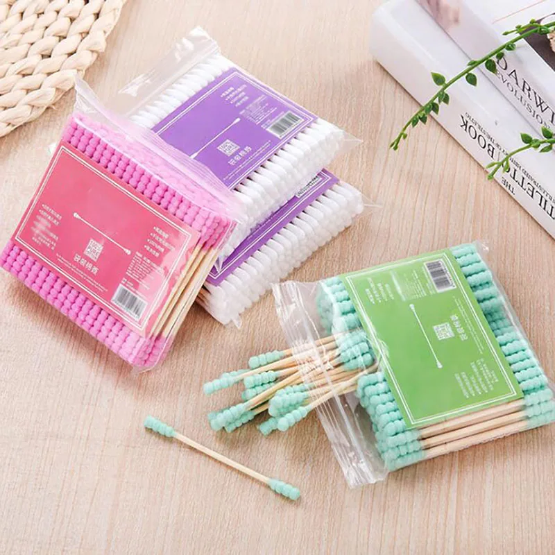 使い捨て綿棒,100色,女性と女の子のためのスワブ,メイクアップとメイクアップ用,ダブルヘッド,綿棒,クリーニングツール,ピース/パック