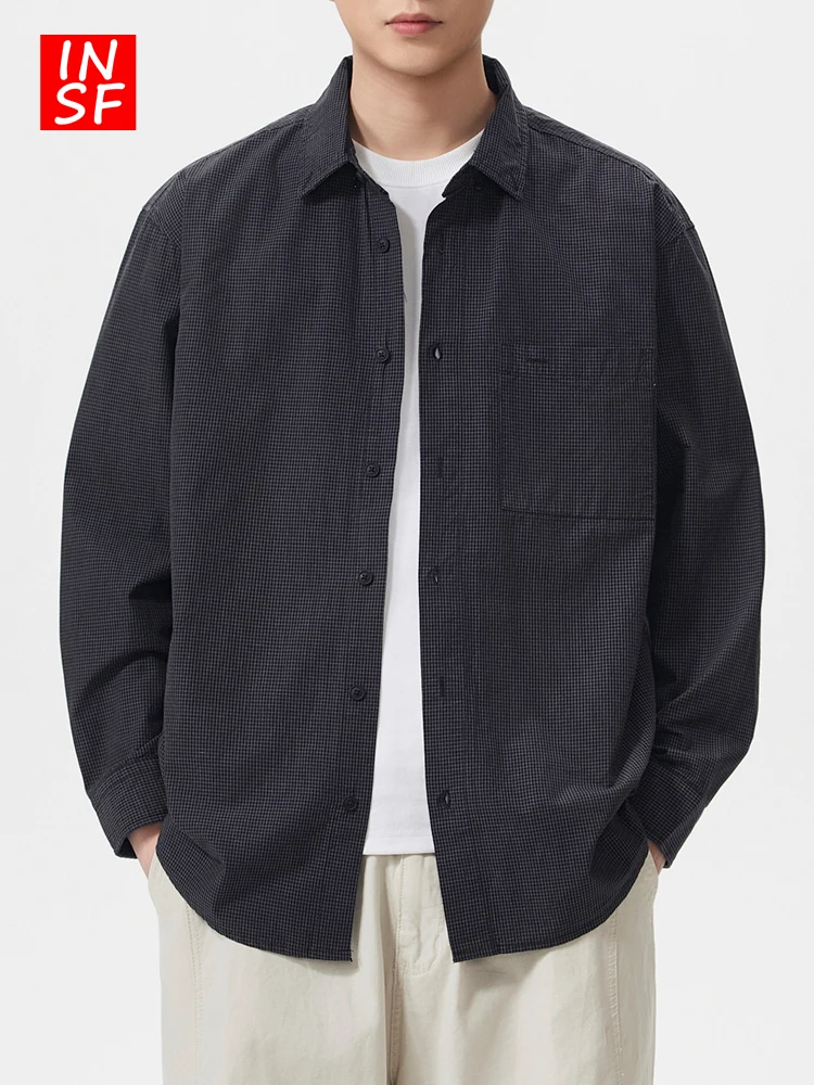 

American Retro Long Sve irt Men's Spring New Loose Versatile Turn-down Collar Haome Casual irt Jaet