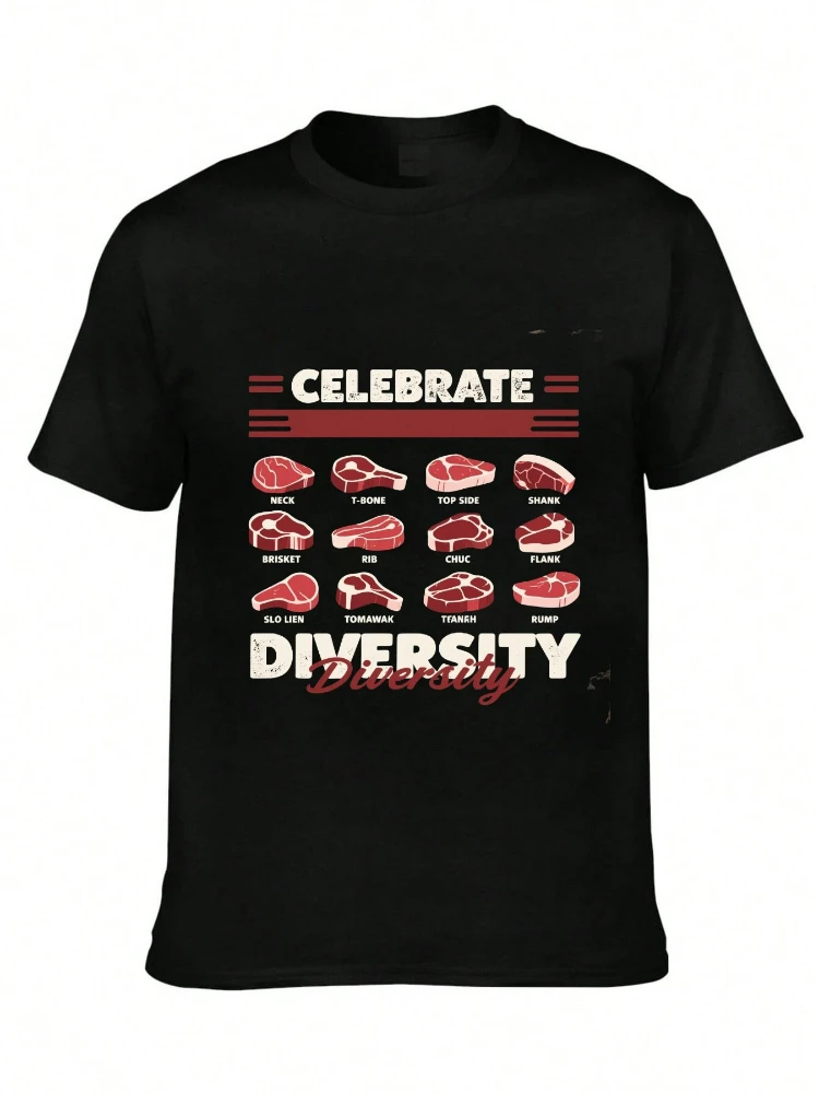 

Printed with colorful flesh-colored cutting patterns-"Praise for Diversity" design, 100% casual cotton short-sleeved round neck.