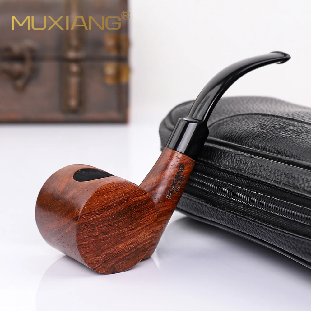 MUXIANG handmade sandalwood tobacco pipe, curved handle barrel pipe, free style pipe, bowl inner diameter 18mm,father\'s day gift