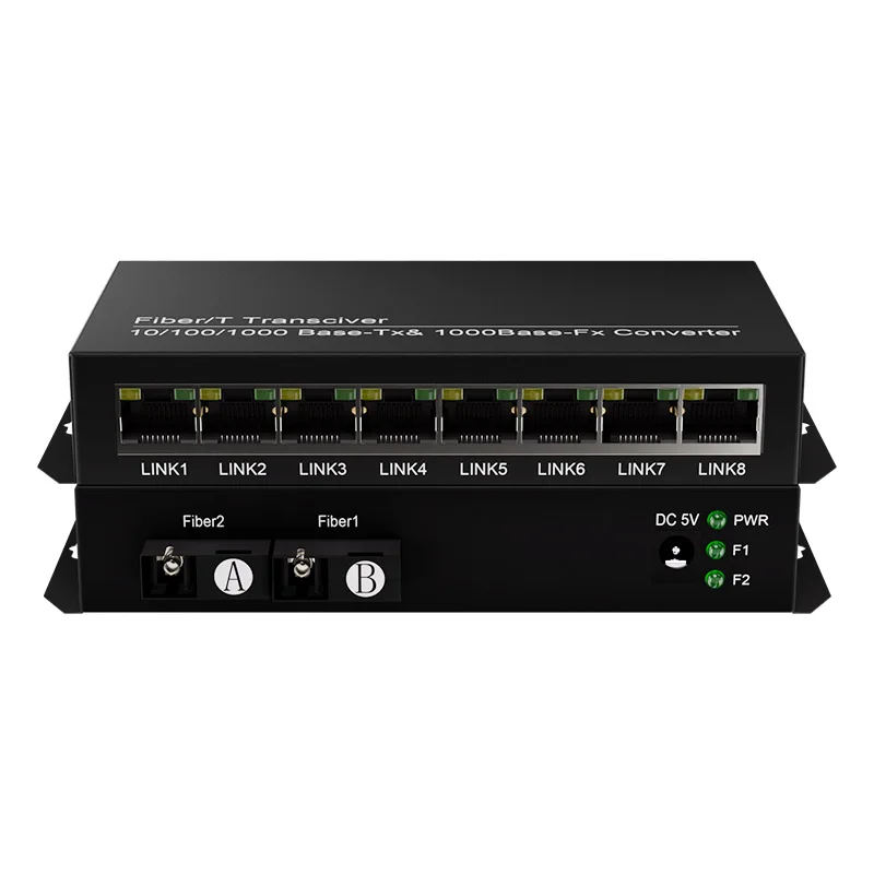 Gigabit 8 RJ45 Media Converter 2 SC Fibre with 8 10/100/1000Mbps RJ45 Ports Fiber Optic Transceiver