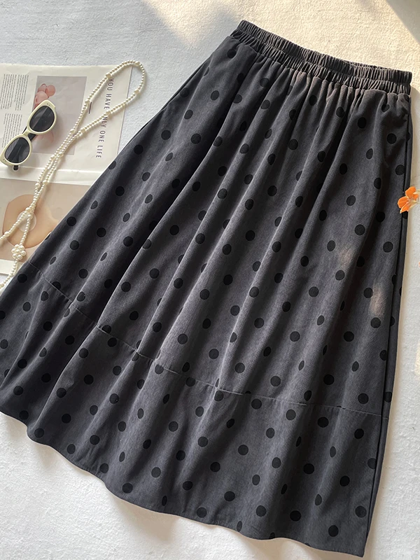 Polka Dot A-Line Midi Skirt Women's Autumn Winter Small Size Super Beautiful Half-length Flared Skirt Comfortable Breathable ...