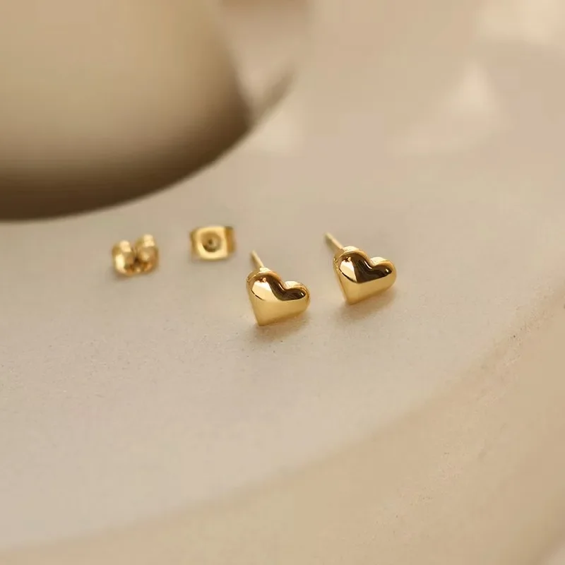 316L Stainless Steel Small Cute Love Heart Stud Earrings For Women New Fashion Girls Gold Color Jewelry Birthday Party Gifts