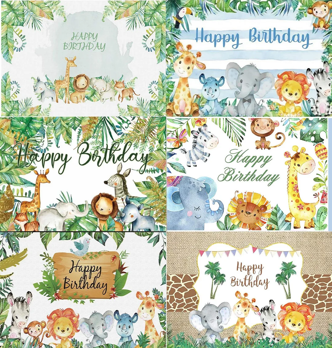 Jungle Animals Backdrop Wild One Safari Jungle Party Decoation Birthday Decorations Baby Shower Boy Gril 1st Birthday Backgroun