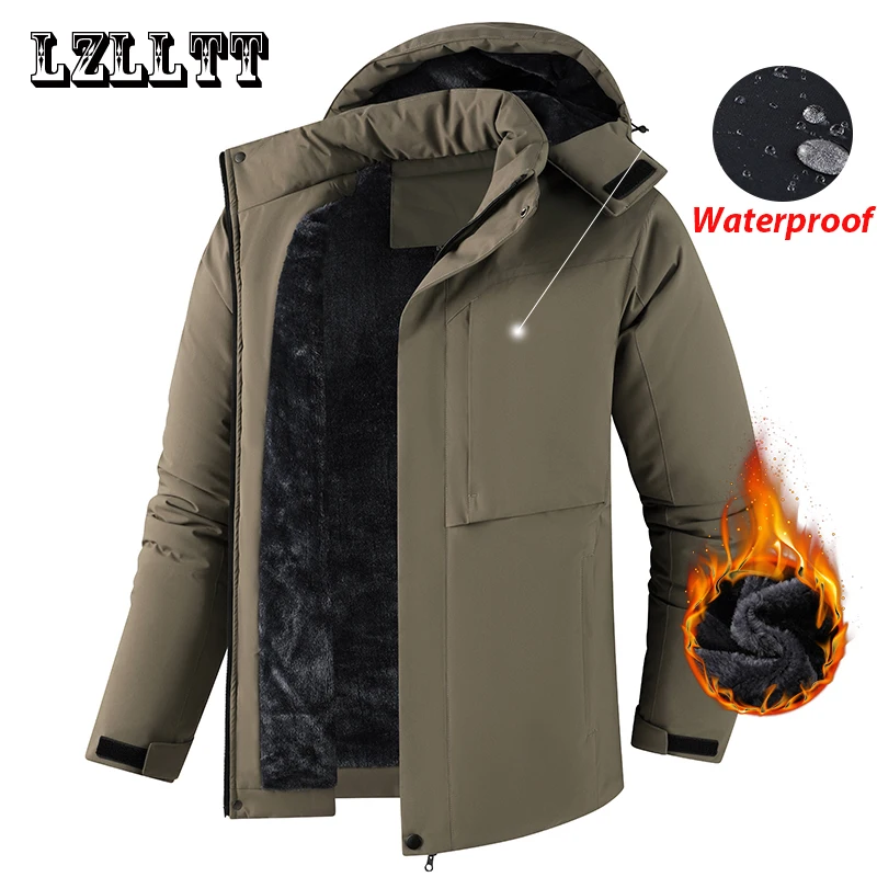 Winter Men Warm Waterproof Jackes Coat Mens Windproof Fleece Thicken Jacket Parkas Man Outdoor Casual Hooded Coat Jackets Male