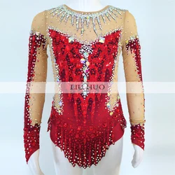 LIUHUO Rhythmic Gymnastics Leotard Aerobics Adult Women Girl Costume Performance Competition Dance Dress Multicolor Teens Red