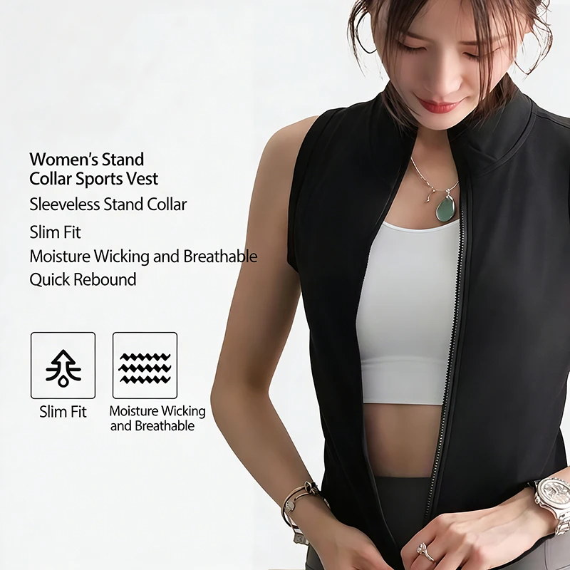 Zip Up Training Vest, Sleeveless Quick Dry Top for Gym, Running & Yoga, Casual Outer Wear
