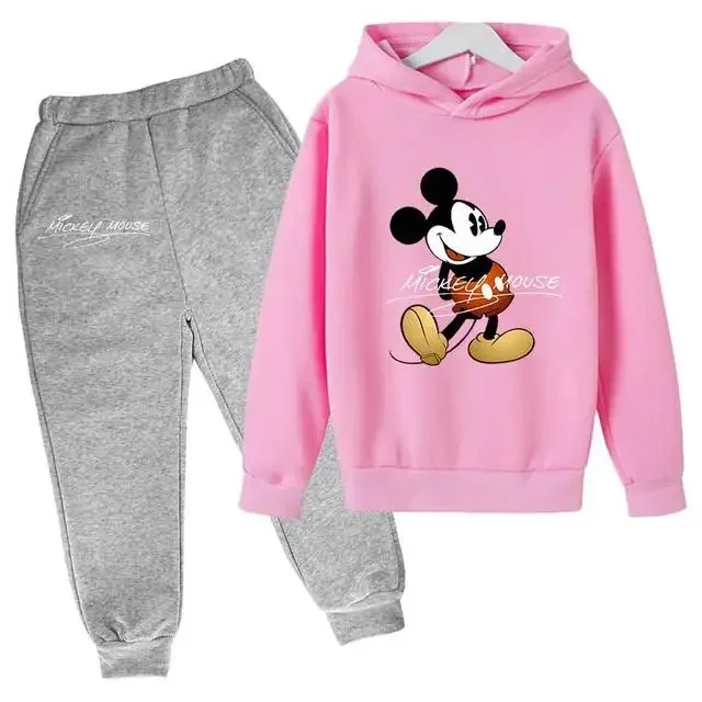 Disney Mickey Mouse Girls and Boys Kids Set Long Sleeve Sweatshirts Pants Suit Donald Duck Cartoon Casual Spring 4-14 Years