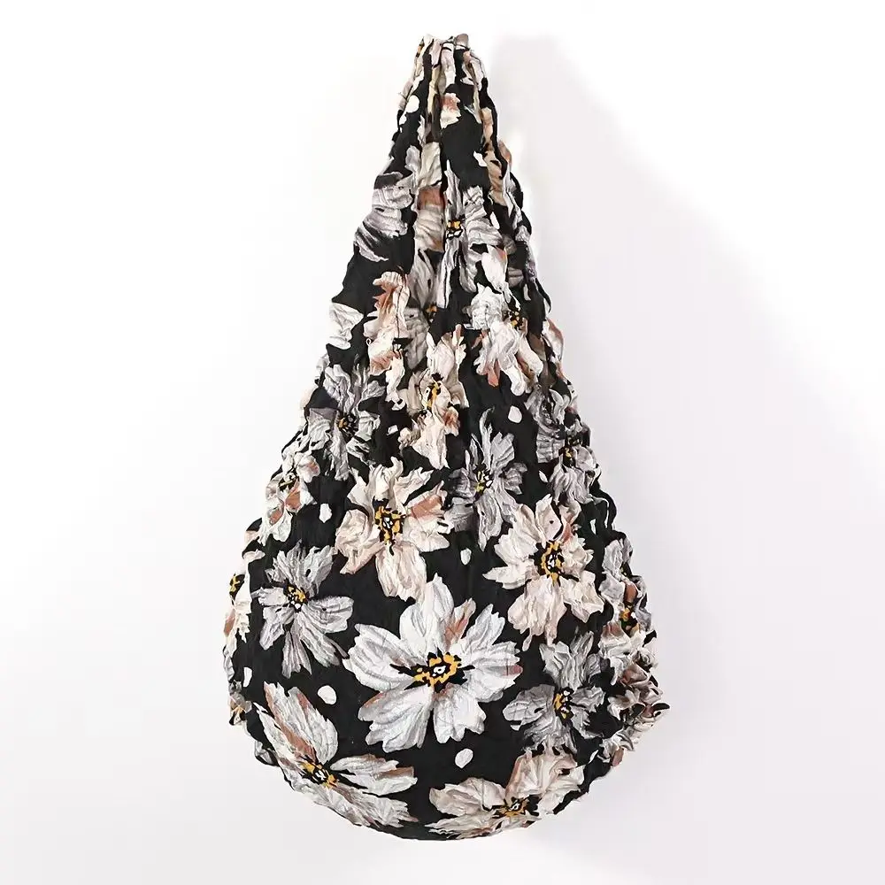 Reusable Bubble Foldable Stretch Bag Shopping Bag Large Capacity Pleated Flexible Handbag Multi Purpose Handheld Storage Bag