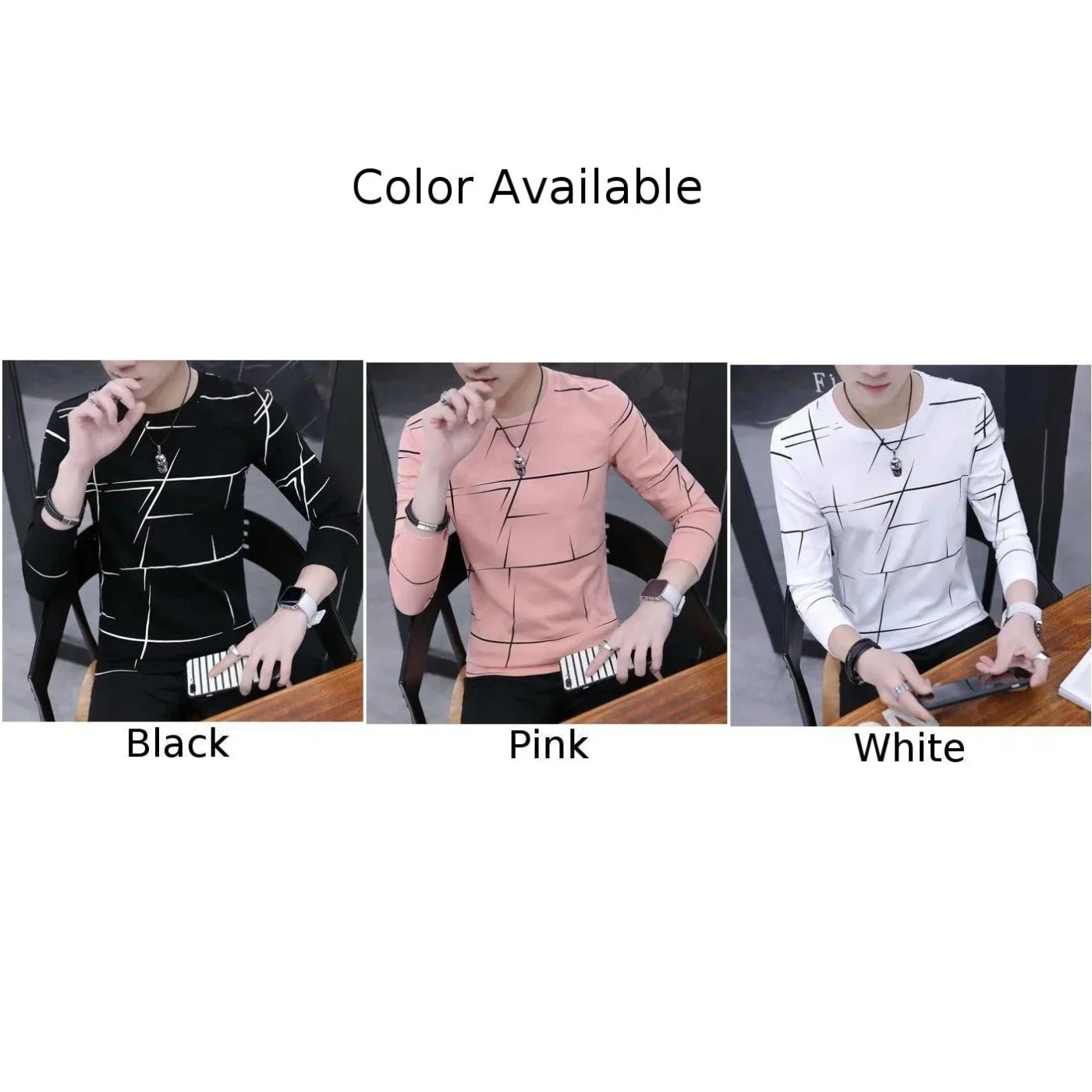 Men\'s Fashion T-Shirt Crew Neck Blouse Print Pullover Long Sleeve Slim Fit Muscle Top Harness Man Fashion Singlet