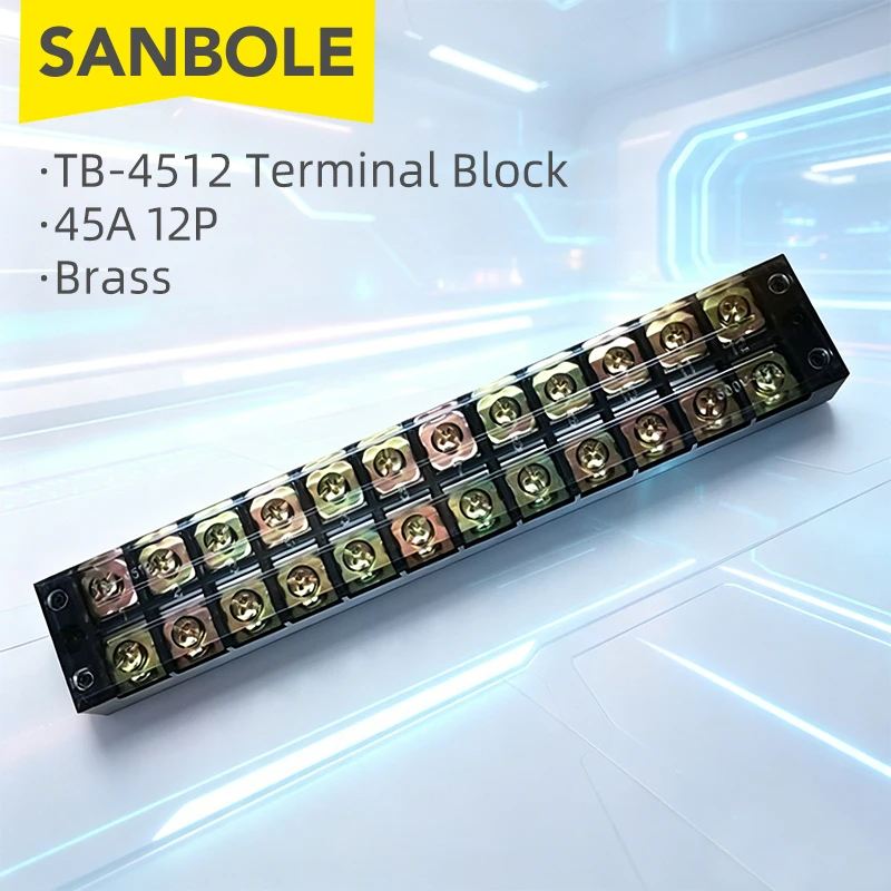 

TB-4512 Terminal Block 45A 12-Position Dual Row Barrier Brass Conductor Wire Terminal Connector 0.5~4mm2
