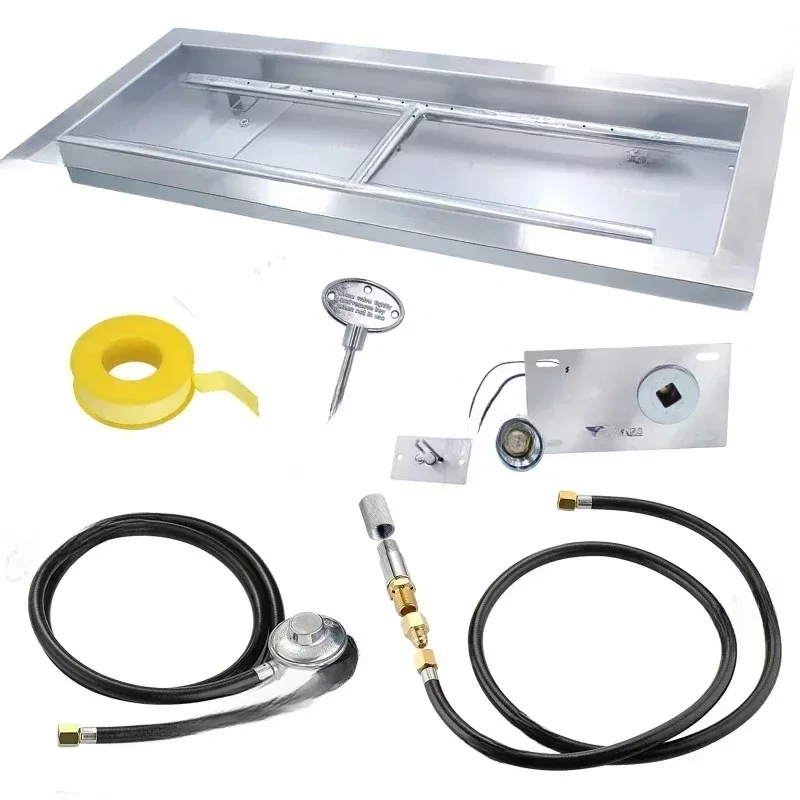 Rectangular Stainless Steel Drop-in Insert Fire Pit H-Shaped Burner Pan with Spark Ignition Kit for Propane Natural
