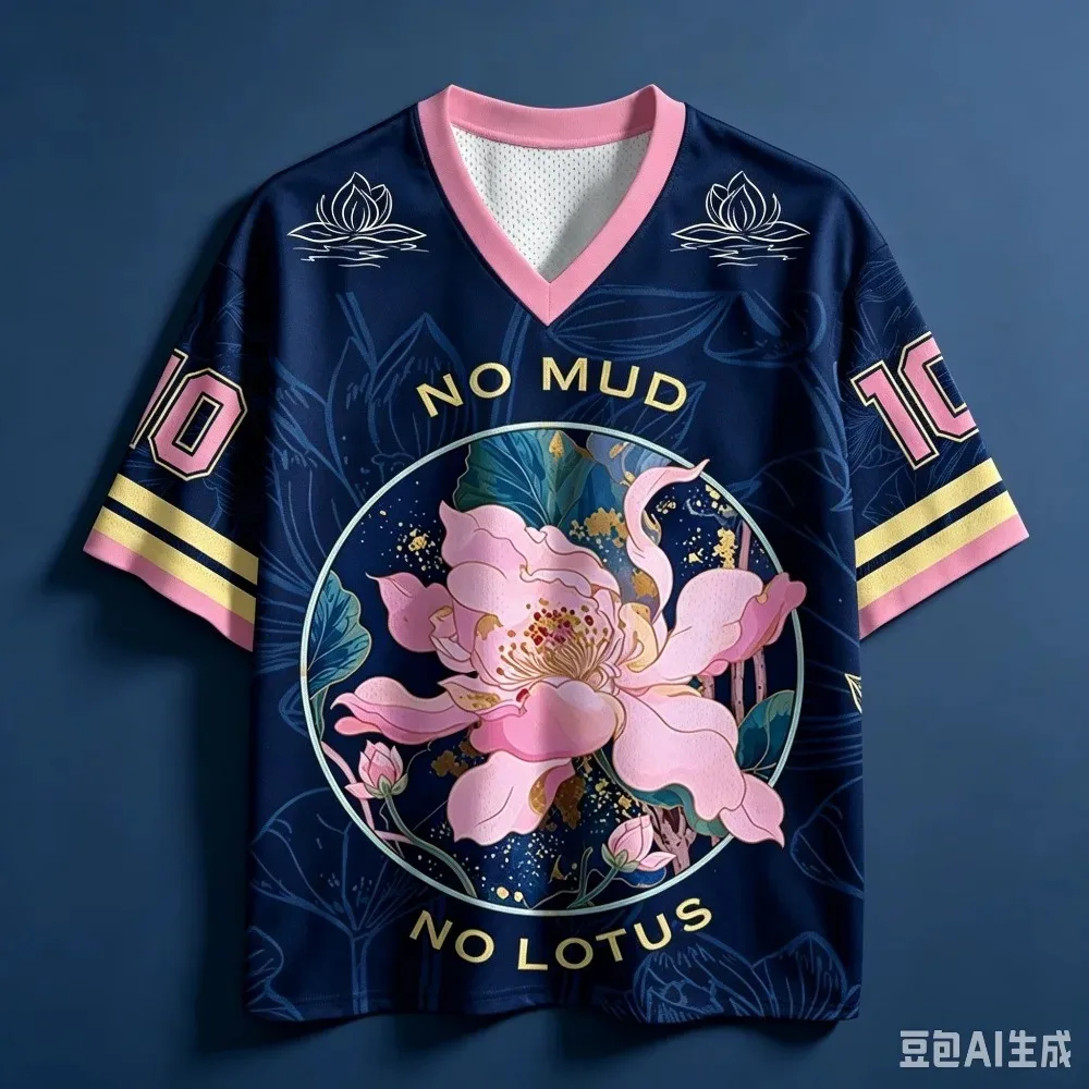 2026 Best-selling Retro Lotus 3D Print Quick-Drying Men's Women's V-Neck Loose-Fitting Sporty Trendy Y2K Short-Sleeved T-Shirt