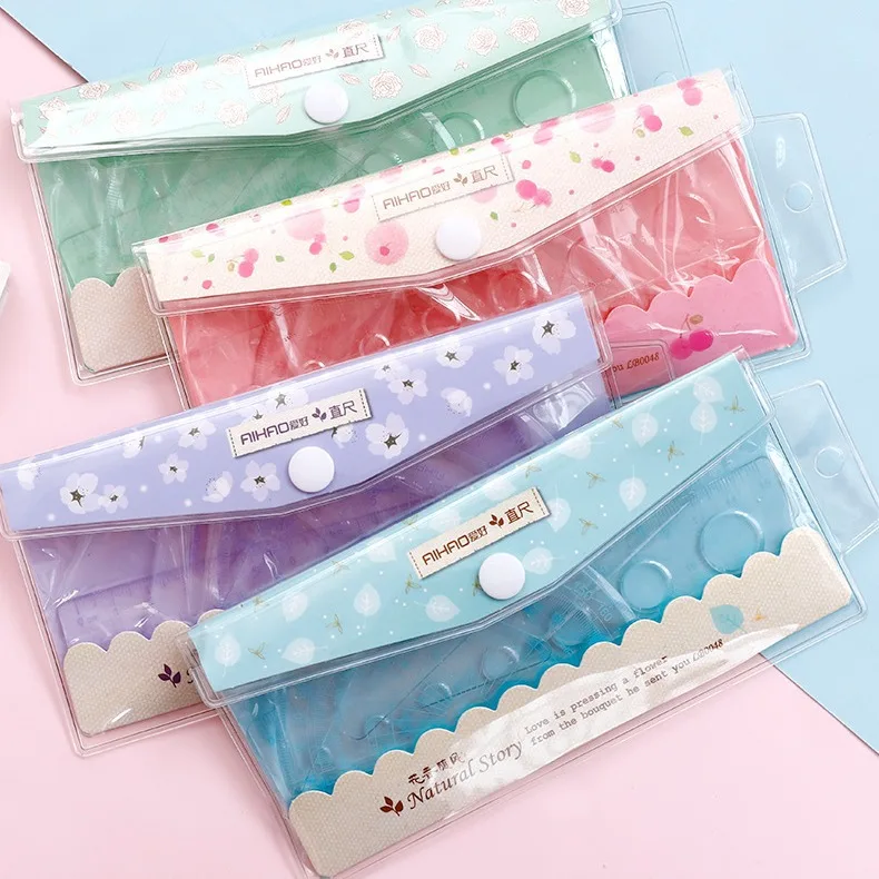 4Pcs set School Student Kids Floral Style Ruler Stationery Set Office Metric Tool Multifunction drawing Plastic ruler Supplies