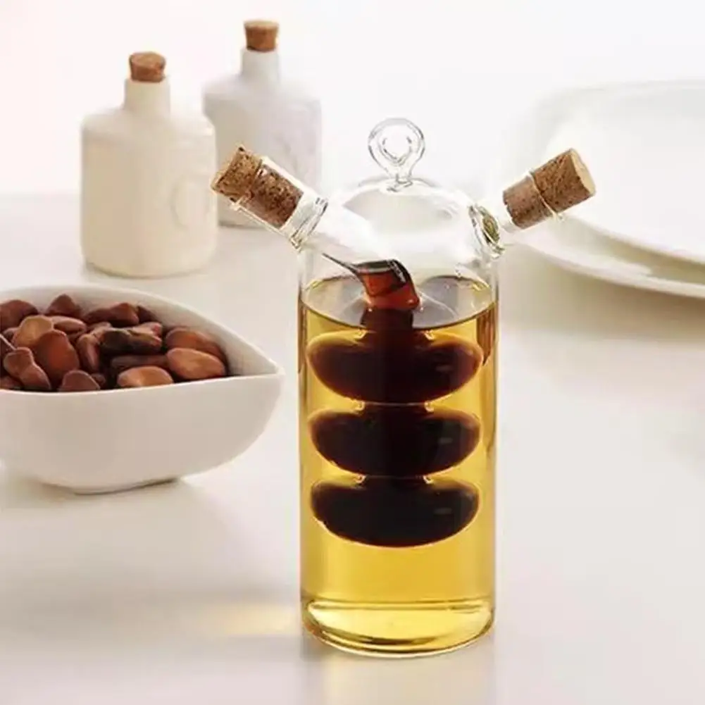2 In 1 Creative Glass Oil And Vinegar Dispenser Bottle Double Layer Cruet For Olive Oil Balsamic Vinegar Storage Kitchen Tool