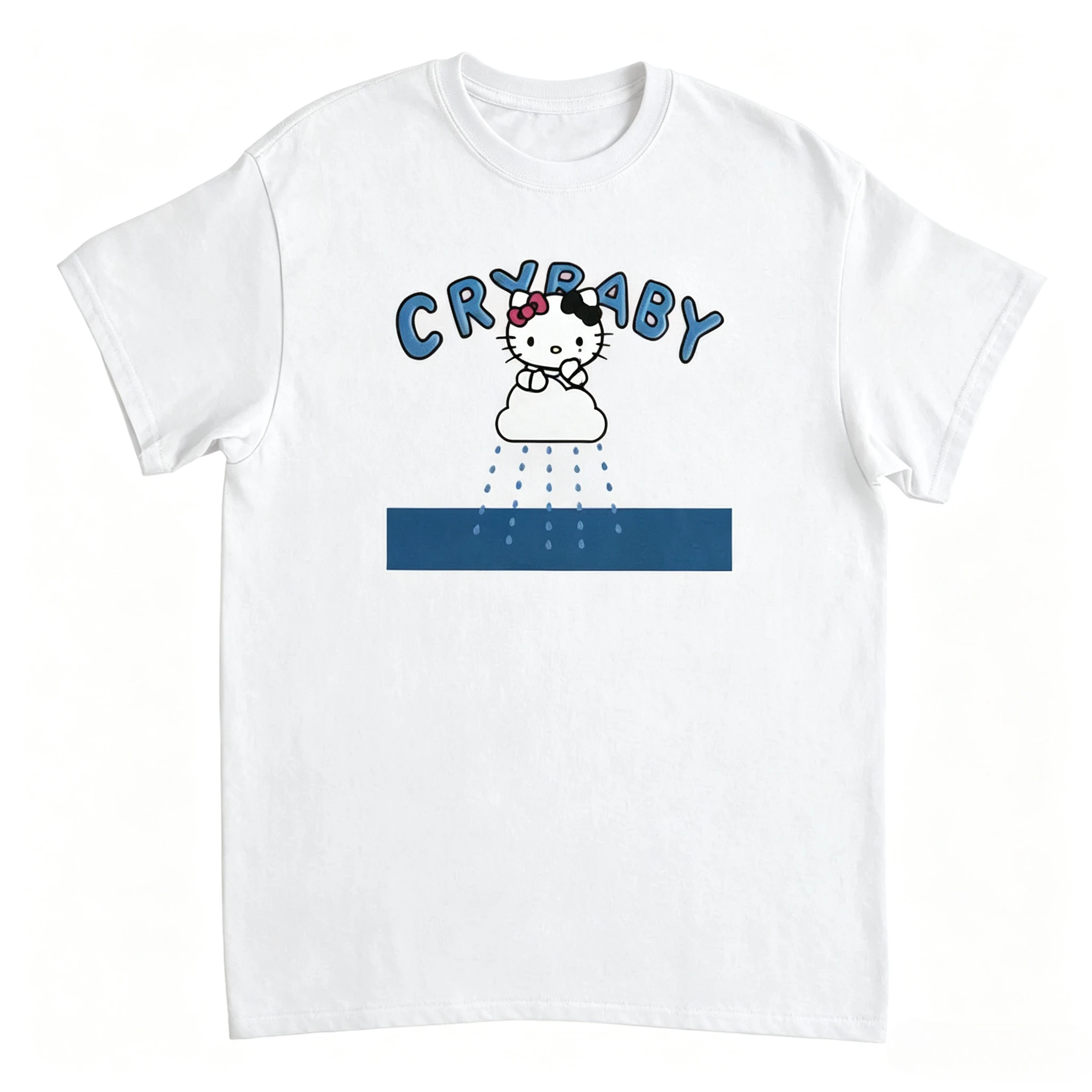 Hello Cry Baby Kitty Parody T-shirt Women Men Kids Casual Short Sleeve Hello Kitty Cute Cartoon Cloud Rain Graphic Print Tee Top