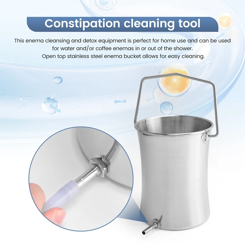 مجموعة حقنة شرجية 2 لتر دلو حقنة شرجية من الفولاذ المقاوم للصدأ صحي مناسب لتنظيف الإمساك القابل لإعادة الاستخدام