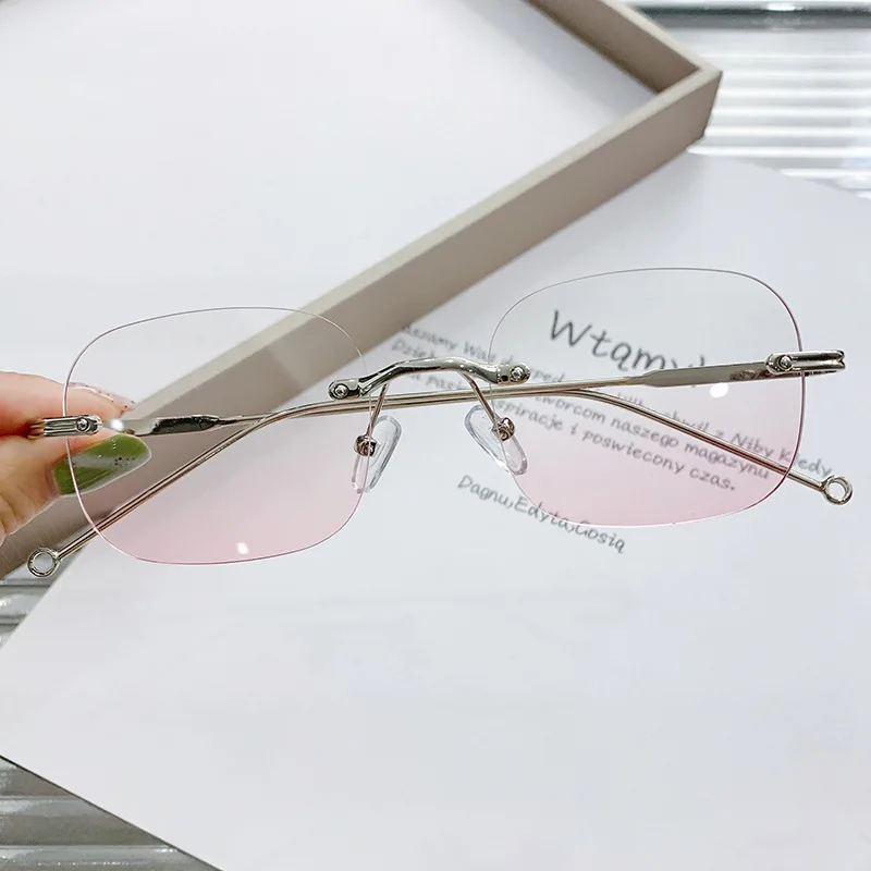 Blush Eyeglasses Anti Blue Light Myopia Glasses Diopter 0 -1.0 -1.5 -2.0 -2.5 -3.0 -3.5 -4.0 -4.5 -5.0 Fashion Rimless Eyewear