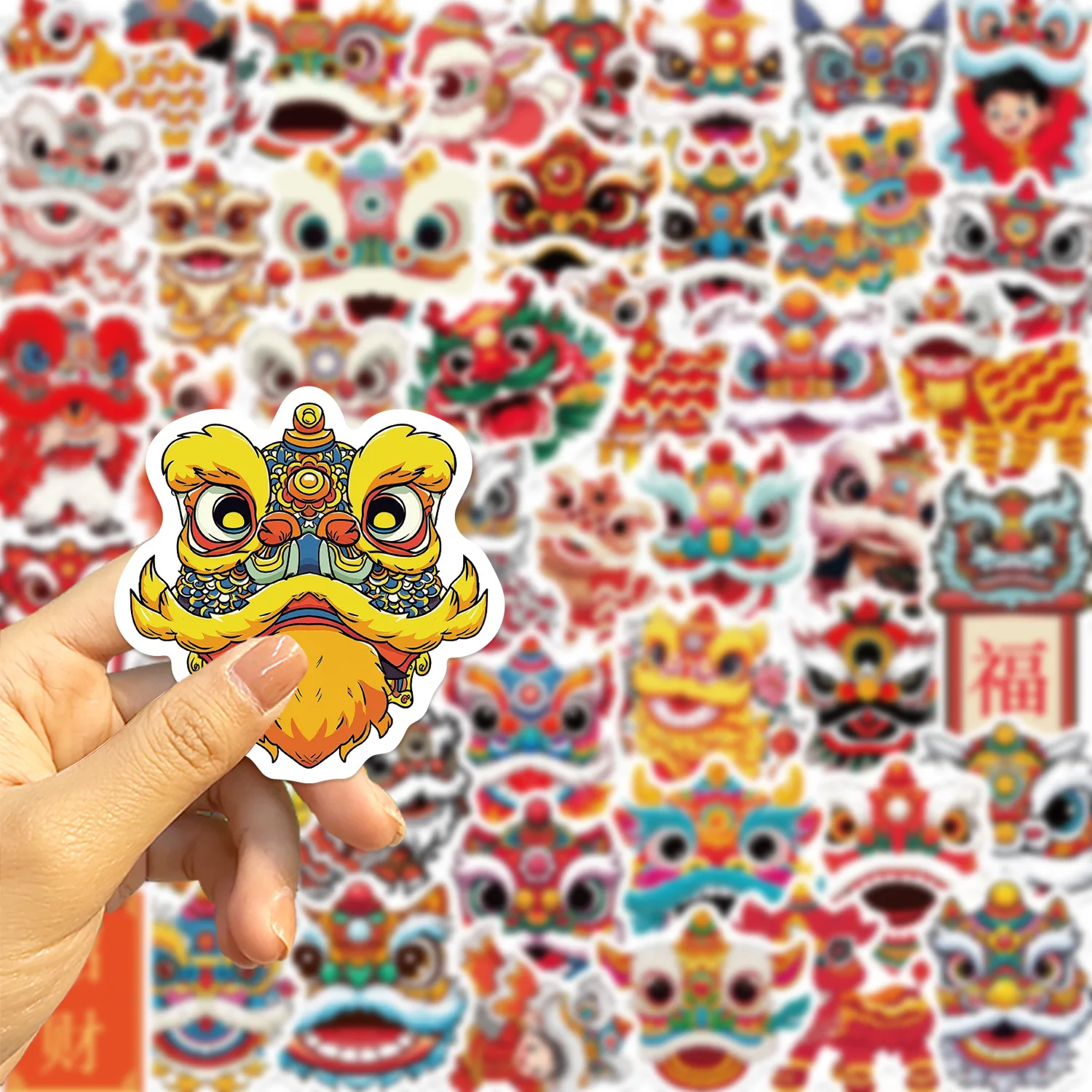 10/30/50pcs 새해 사자 춤 귀여운 낙서 스티커 가방 스케이트 보드 노트북 수하물 전화 자동차 스타일링 데칼 Pegatina