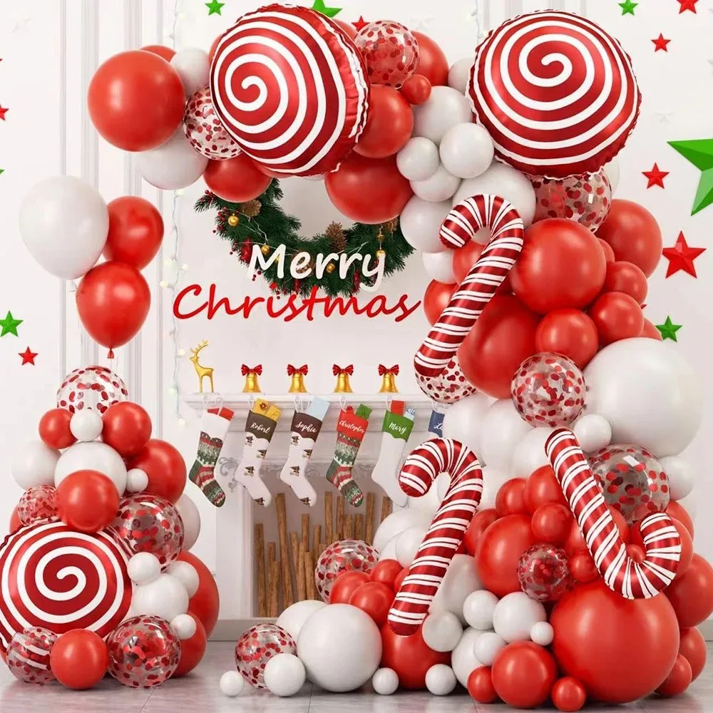 Weihnachtsballons, Girlanden-Set, weiß, rot, Konfetti, Ballonbogen, Weihnachten, Zuckerstange, Folienballon, Dekoration, Weihnachten, Neujahr, Party
